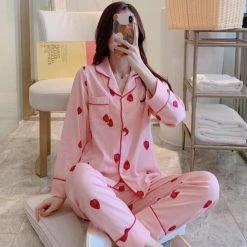 Apparel Pink Kawaii Strawberry & Lemon Pajama Set