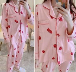 Apparel Pink Kawaii Strawberry & Lemon Pajama Set