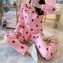 Apparel Pink Kawaii Strawberry & Lemon Pajama Set