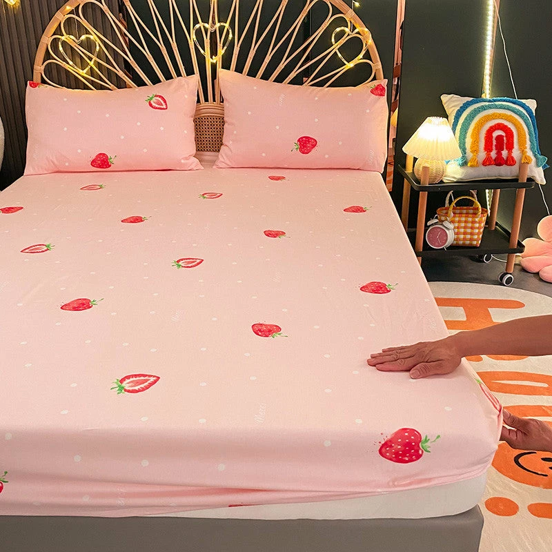 Home Decor Pink Strawberry Polka Dots Cotton Fitted Bedsheet 9 Home Decor Pink Strawberry Polka Dots Cotton Fitted Bedsheet