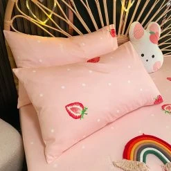 Home Decor Pink Strawberry Polka Dots Cotton Fitted Bedsheet 21 Home Decor Pink Strawberry Polka Dots Cotton Fitted Bedsheet