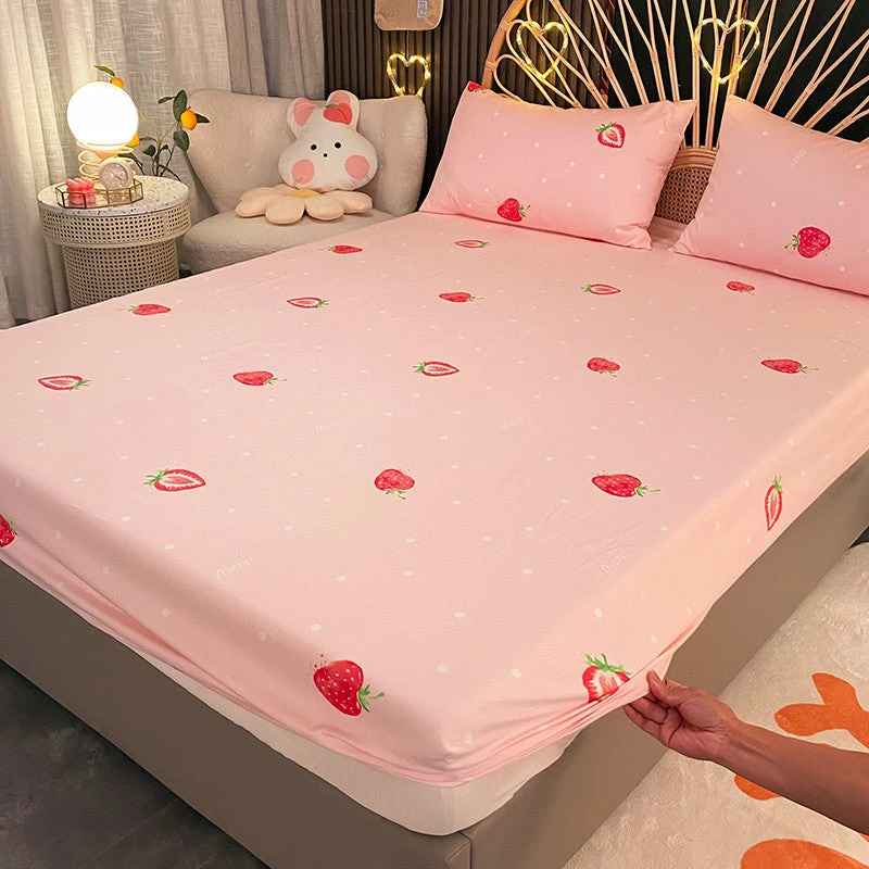 Home Decor Pink Strawberry Polka Dots Cotton Fitted Bedsheet 8 Home Decor Pink Strawberry Polka Dots Cotton Fitted Bedsheet