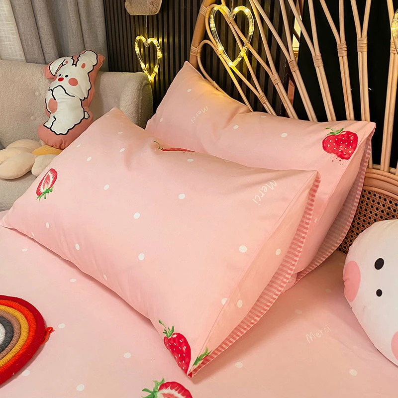 Home Decor Pink Strawberry Polka Dots Cotton Fitted Bedsheet 11 Home Decor Pink Strawberry Polka Dots Cotton Fitted Bedsheet