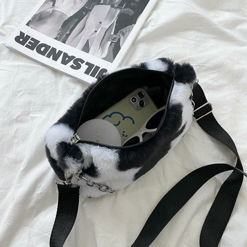 Apparel Plush Cow Print Baguette Bag 7 Apparel Plush Cow Print Baguette Bag