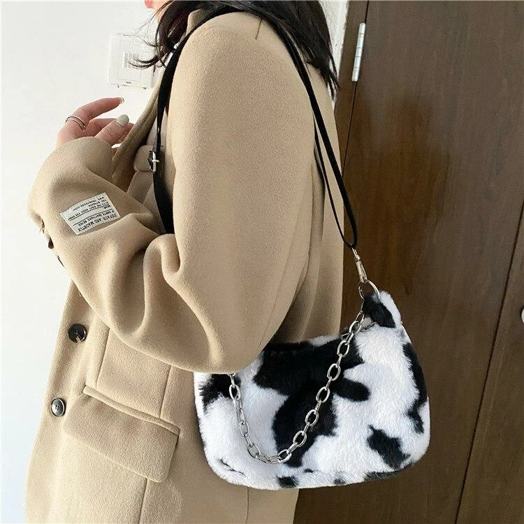 Apparel Plush Cow Print Baguette Bag 3 Apparel Plush Cow Print Baguette Bag