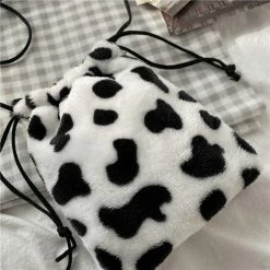 Apparel Plush Cow Print Drawstring Bag 21 Apparel Plush Cow Print Drawstring Bag
