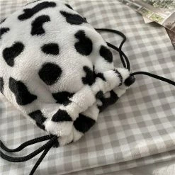 Apparel Plush Cow Print Drawstring Bag 24 Apparel Plush Cow Print Drawstring Bag