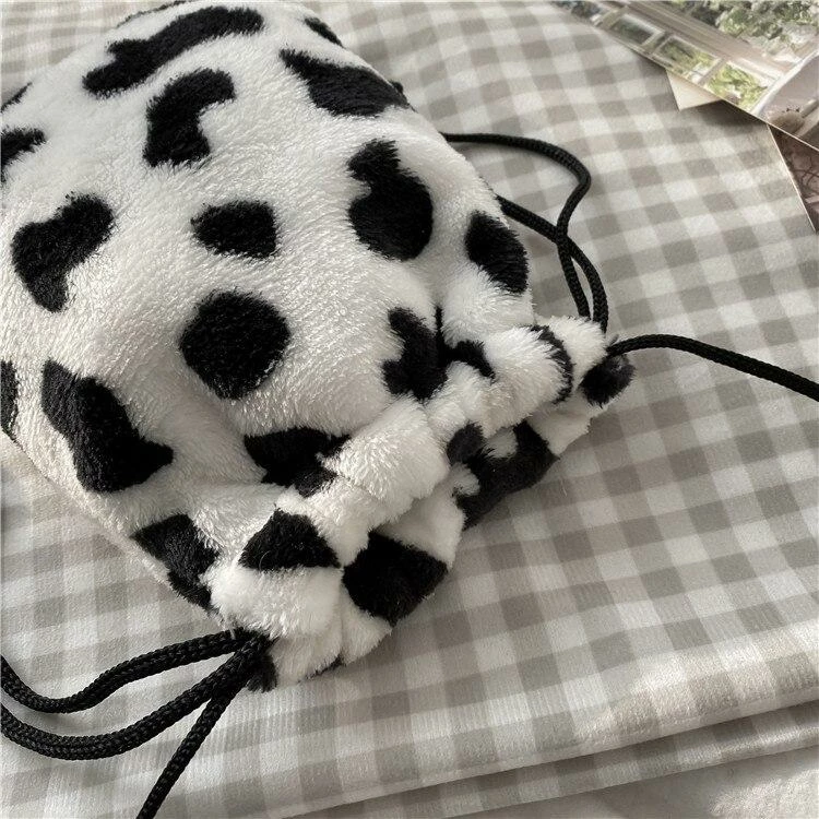 Apparel Plush Cow Print Drawstring Bag 11 Apparel Plush Cow Print Drawstring Bag