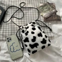 Apparel Plush Cow Print Drawstring Bag 20 Apparel Plush Cow Print Drawstring Bag