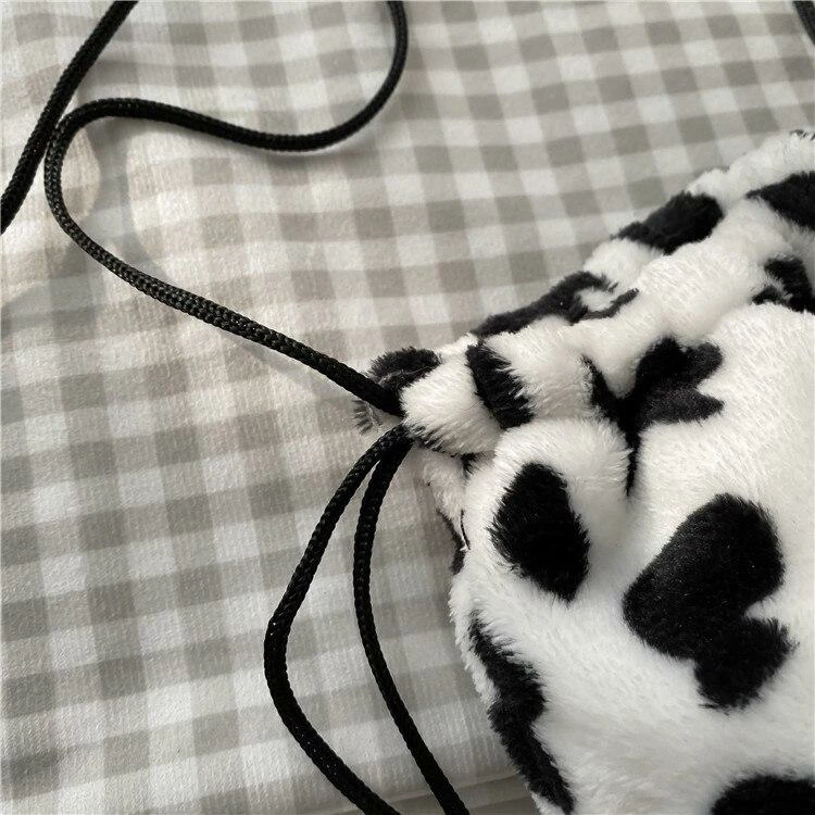 Apparel Plush Cow Print Drawstring Bag 9 Apparel Plush Cow Print Drawstring Bag