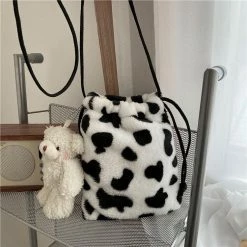 Apparel Plush Cow Print Drawstring Bag 18 Apparel Plush Cow Print Drawstring Bag