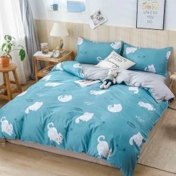 Home Decor Purretty Cute Cat Blue Bedding Sets