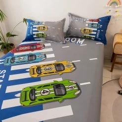 Home Decor Racing Cars Cotton Fitted Sheet Home & Pets