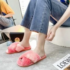 Apparel Rainbow Criss Cross Plush Slippers