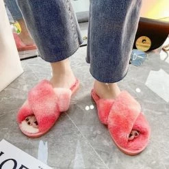 Apparel Rainbow Criss Cross Plush Slippers