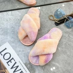 Apparel Rainbow Criss Cross Plush Slippers