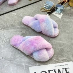 Apparel Rainbow Criss Cross Plush Slippers