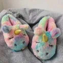 Apparel Rainbow Unicorn Plush Slippers