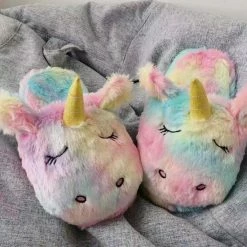 Apparel Rainbow Unicorn Plush Slippers