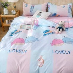 Home Decor Romantic Couple Whale Bedding Set