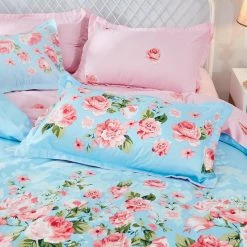 Home Decor Rose In Sky Blue Supreme Polyester Bedding Set