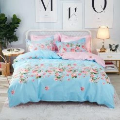 Home Decor Rose In Sky Blue Supreme Polyester Bedding Set
