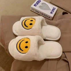 Apparel Round Smile Open-toe Plush Slippers