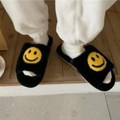 Apparel Round Smile Open-toe Plush Slippers