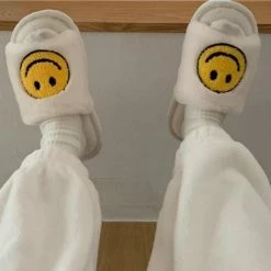 Apparel Round Smile Open-toe Plush Slippers