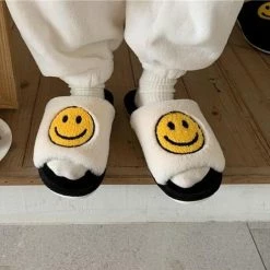 Apparel Round Smile Open-toe Plush Slippers