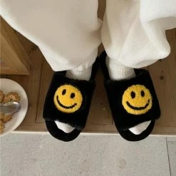 Apparel Round Smile Open-toe Plush Slippers