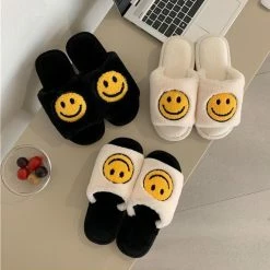 Apparel Round Smile Open-toe Plush Slippers