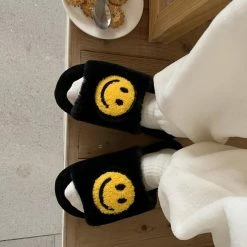 Apparel Round Smile Open-toe Plush Slippers
