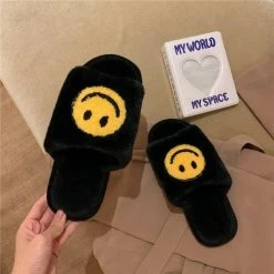 Apparel Round Smile Open-toe Plush Slippers