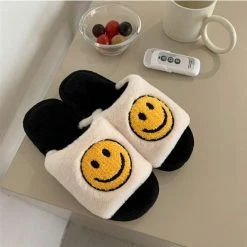 Apparel Round Smile Open-toe Plush Slippers