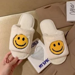 Apparel Round Smile Open-toe Plush Slippers