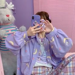 Apparel Sailor Moon Print Button Up Long Sleeve Oversized Shirt