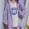 Apparel Sailor Moon Print Button Up Long Sleeve Oversized Shirt