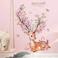 Home Decor Sakura Flowers & Spiritual Deer Wall Decal