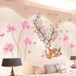 Home Decor Sakura Flowers & Spiritual Deer Wall Decal