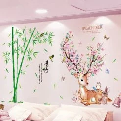 Home Decor Sakura Flowers & Spiritual Deer Wall Decal