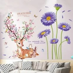 Home Decor Sakura Flowers & Spiritual Deer Wall Decal