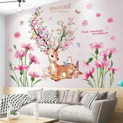 Home Decor Sakura Flowers & Spiritual Deer Wall Decal