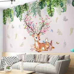 Home Decor Sakura Flowers & Spiritual Deer Wall Decal
