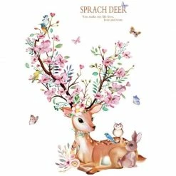 Home Decor Sakura Flowers & Spiritual Deer Wall Decal
