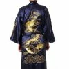 Apparel Satin Silk Golden Dragon Embroidery Long Kimono Gown