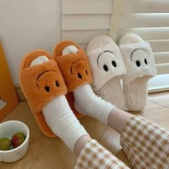 Apparel Smile Open-toe Plush Slippers