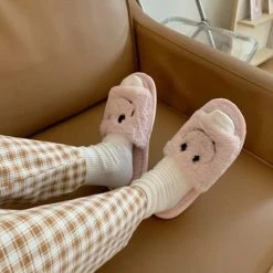 Apparel Smile Open-toe Plush Slippers