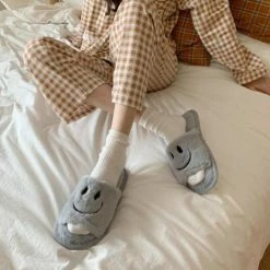 Apparel Smile Open-toe Plush Slippers