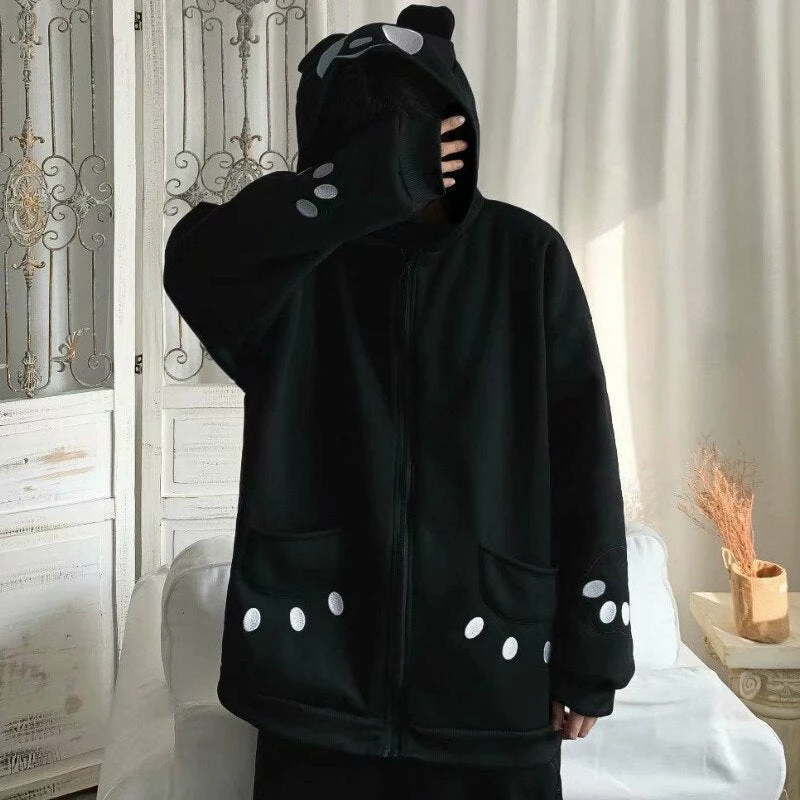 Apparel Smiling Teddy Bear With Paw Embroidery Zipper Hoodie 3 Apparel Smiling Teddy Bear With Paw Embroidery Zipper Hoodie